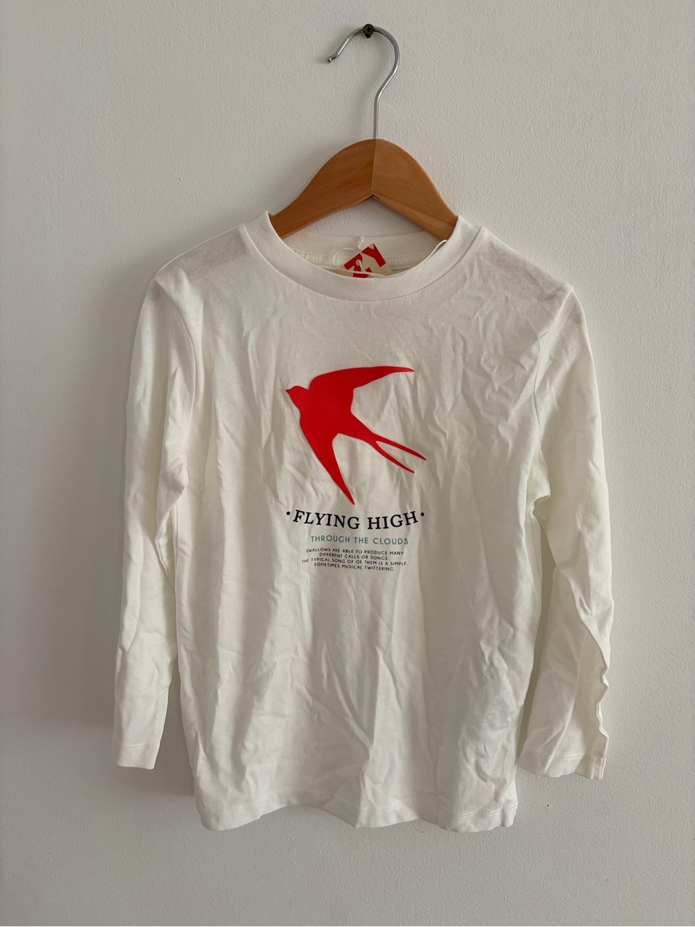 Zara White Long-Sleeve Tee with Red Bird Graphic
